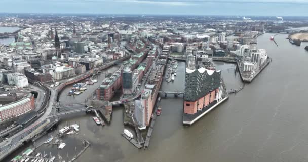 Hafencity Almanya Nın Hamburg Eyaletinde Yer Alan Bir Şehirdir — Stok video