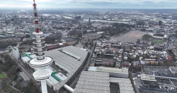 Гамбург Німеччина Грудня 2023 Року Вежа Генріха Герца Телевежа Міста — стокове відео