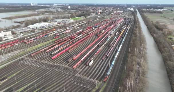 Train Yard Industrial Freight Trains Logistics Transportation Rail — Stock Video