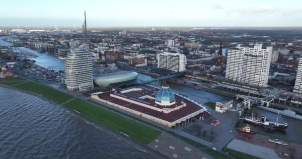Bremerhaven Germany Urban City Overview Aerial Drone View Major Landmarks — Stock Video