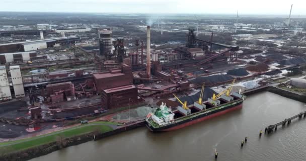 Steel Manufacturing Industry Large Industrtial Complex Bremen Germany Birds Eye — Stock Video