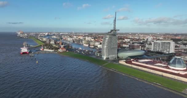 Bremerhaven Németország Épületek Városkép Kikötőváros Légi Drónra Néző — Stock videók
