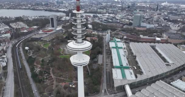 Гамбург Германия Декабря 2023 Года Башня Герца Телевизионная Башня Города — стоковое видео