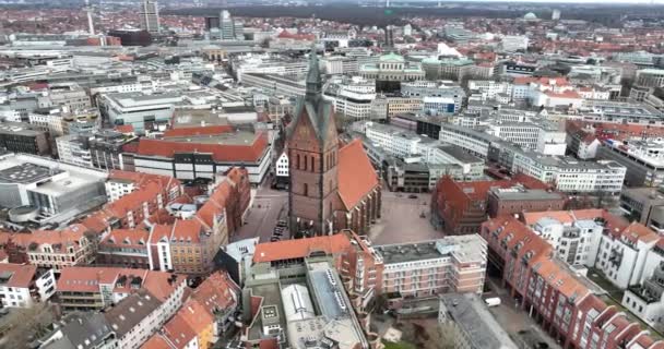 Hanowery Kultowego Marktkirche Widok Miasto Panoramę Miasta Widok Lotu Ptaka — Wideo stockowe
