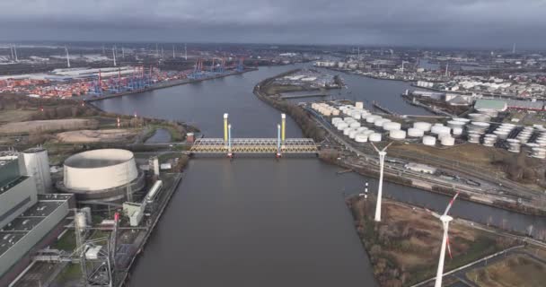 Kattwyk Bridges Two Lift Bridges Port Hamburg Southern Elbe Connecting — Stock Video