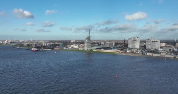 Skyline Arkitektur Landemerker Byens Maritime Karakter Bremerhaven Tyskland Fugler Øye – stockvideo