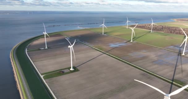 Rüzgar Türbinleri Yenilenebilir Enerji Üretimi Hollanda Temiz Enerji Rüzgar Gücü — Stok video