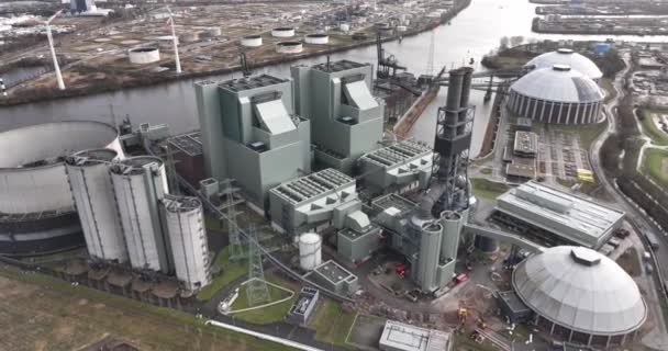 Pohled Leteckého Dronu Uhelnou Elektrárnu Přístavu Hamburk — Stock video