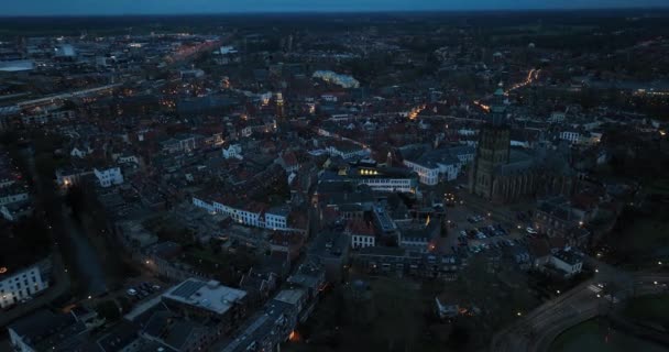 Historiska Centrala Staden Zutphen Gelderland Nederländerna Utsikt Över Drönaren Natten — Stockvideo