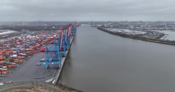 Hamburg Tyskland December 2023 Containerterminal För Altenwerder Lastning Och Lossning — Stockvideo