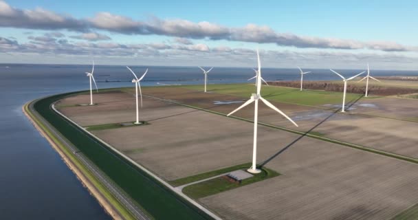 Windräder Erneuerbare Und Grüne Energie Windpark Flevoland Almere Niederlande Drohnen — Stockvideo