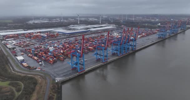 Hamburg Germany December 30Th 2023 Altenwerder Container Terminal Loading Unloading — Stock Video