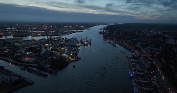 Şehir Manzarası Hamburg Bir Taraf Büyük Sanayi Limanı Şehrin Diğer — Stok video