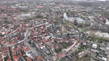 Zutphen, Hollanda şehir merkezinin hava görüntüsü. Şehir manzarası.