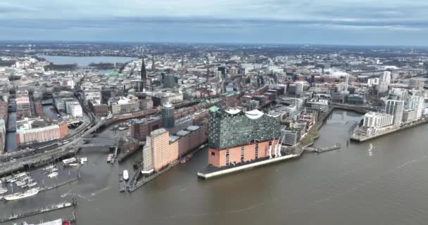 Opera Concert Hall River Elbe Large Landmark City Hamburg Germany — Stock Video