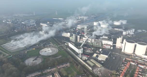 Suikerfabriek Suikerraffinaderij Industriële Faciliteit Voedselproductie Industrie Vogels Oog Luchtfoto Drone — Stockvideo