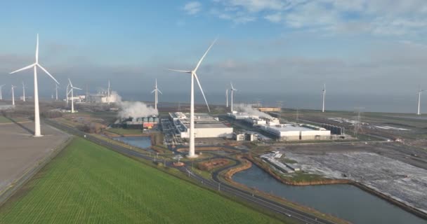 Sustainableclimatevisuals Datové Centrum Využívající Udržitelnou Energii Větrných Turbín Eemshaven Nizozemsko — Stock video