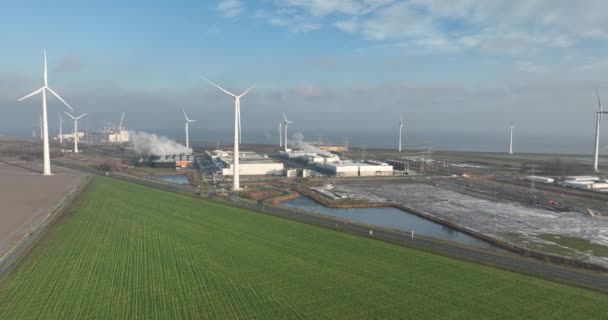 Datacenter Eemshaven Budynek Infrastruktury Internetowej Zrównoważona Energia Wykorzystaniem Turbin Wiatrowych — Wideo stockowe
