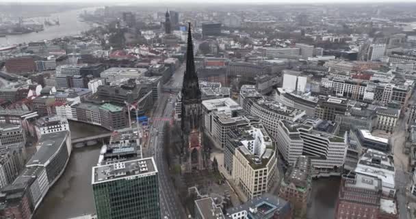 Iglesia San Nicolás Hamburgo Alemania Vista Panorámica Estructura Torre Vista — Vídeos de Stock