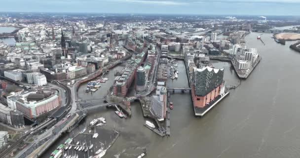 汉堡城市景观 易北河音乐厅 地标和住宅区 — 图库视频影像