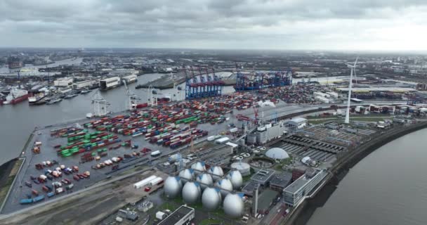 Hamburg Dezember 2023 Kohlenschiffhafen Hamburg Steinwerder Kläranlage Und Containerterminal — Stockvideo