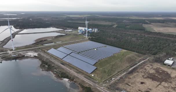 Solar Wind Energy Generation Industrial Zone Belgium Next Company Silver — Stock Video