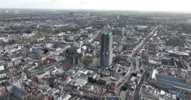 Utrecht Katedrali, Tarihi St. Martins Katedrali, De Dom van Utrecht. Şehir merkezi manzarası. Havadan kuşların bakış açısı.