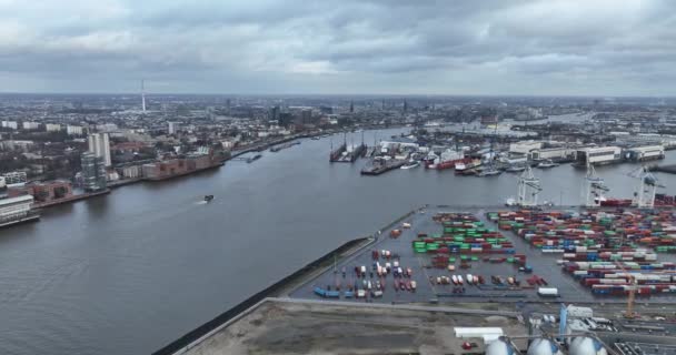 Hamburg Duitsland December 2023 Haven Van Hamburg Uitzicht Skyline Langs — Stockvideo