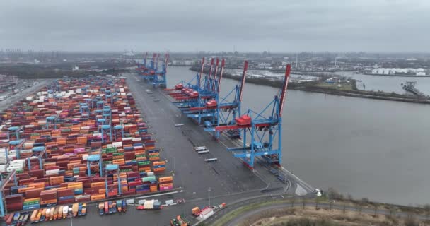 Hamburg Almanya Aralık 2023 Zin Konteyner Terminali Nakliye Gemilerine Konteynır — Stok video