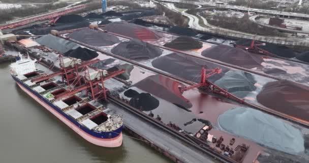 Hamburgo Alemania Diciembre 2023 Carga Descarga Materias Primas Granel Carbón — Vídeo de stock