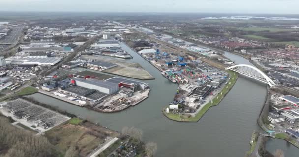 Utrecht Hollandia 2024 Február Utrecht Ipari Kikötője Belvízi Hajózás Konténerterminál — Stock videók