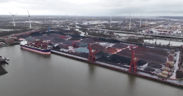 Hamburg Tyskland December 2023 Torr Bulkterminal Hamburgs Hamn Kranar Fartyg — Stockvideo