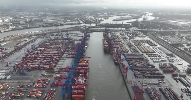 Hamburg Németország 2023 December Burchardkai Konténerterminál Hamburgi Kikötőben Nagyszabású Ipari — Stock videók