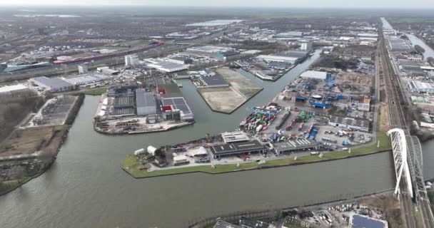 Inland Shipping Port Utrecht Industrial Zone Water Logistics Production Industry — Stock Video