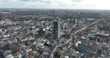 Utrecht Katedrali, Tarihi St. Martins Katedrali, De Dom van Utrecht. Şehir merkezi manzarası. Havadan kuşların bakış açısı. Şehrin simgesi ve silueti.
