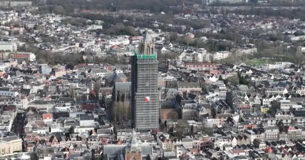Dom Tower Utrechtu Restaurování Kultovní Věž Dom Symbolem Utrechtu Výšce — Stock video