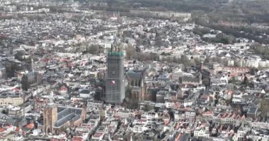 Utrecht Katedrali, Tarihi St. Martins Katedrali, De Dom van Utrecht. Şehir merkezi manzarası. Havadan kuşların bakış açısı.