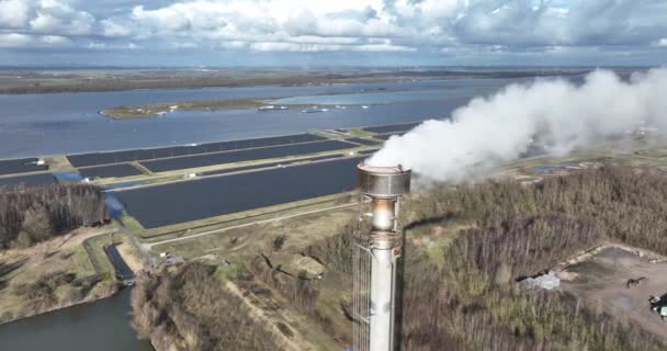 Chemical Industry Solar Powered Energy Aerial Drone View Industrial Smokestack — Stock Video