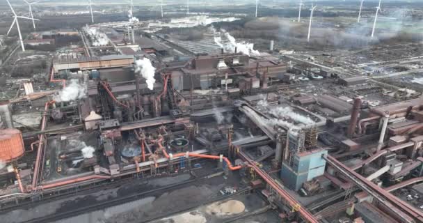 Close Aerial Drone View Blast Furnace Metallurgical Factory Steel Plant — Stock Video