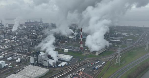 Olaj Vegyi Termékek Gázok Tárolása Kezelése Elosztása Antwerpeni Kikötőben Füstölgő — Stock videók