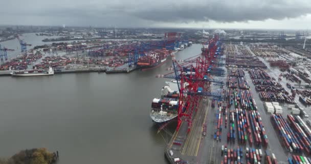 2023年12月30日 德国汉堡 在欧洲门集装箱码头 Eurogate Container Terminal 和Hhla集装箱码头 Hhla Container Terminal — 图库视频影像