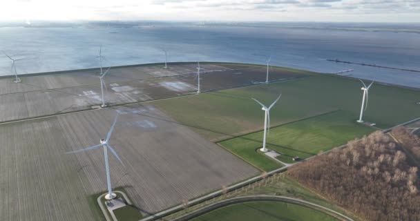 2024年1月7日 荷兰弗列沃兰 阿尔默 罗登堡风力发电场 Wind Farm Jaap Rodenburg 是一家由Asr保险公司拥有的风力发电场 位于阿尔米尔潘普斯的N701沿线 — 图库视频影像