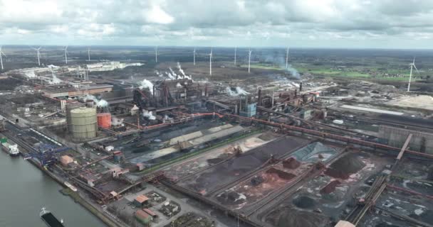 Aerial Drone View Belgian Steelworks Situated Ghent Zelzate Flanders Maritime — Stock Video