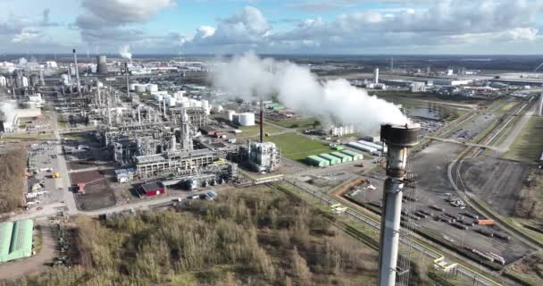 Flygdrönare Syn Petrokemisk Raffinaderi Moerdijk Nederländerna Tung Industri Anläggning För — Stockvideo