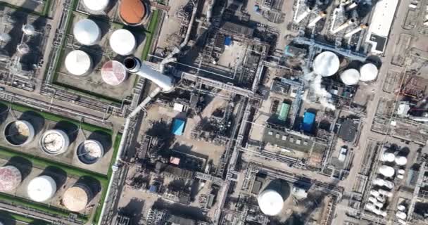Petroleum Refinery Pernis Port Rotterdam Netherlands Aerial Drone View — Stock Video
