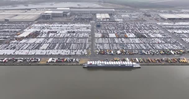 Top Aerial Drone View Car Other Vehicle Seas Shipping Terminal — Stock Video