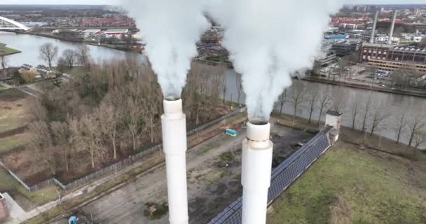 Smokestacks Fumes Pollution Emissions Smog Smoke Coming Industry — Stock Video