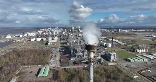 Aerial Drone View Smoke Stack Greenhouse Gases Fossil Energy Industry — Stock Video