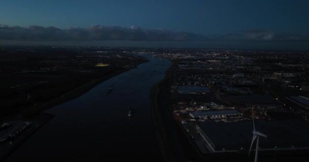 Vista Aérea Del Dron Dordtsche Kil Por Noche Río Marea — Vídeos de Stock