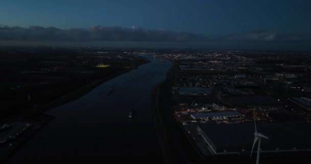 Vue Aérienne Drone Dordtsche Kil Nuit Rivière Marémotrice Dans Province — Video